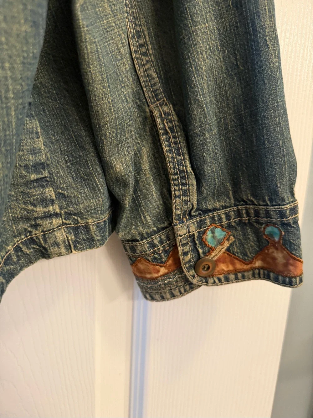 Vintage Chico's Embroidered Southwestern Denim Jacket Zip